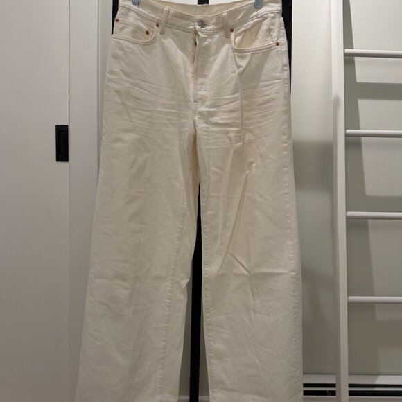Buck Mason Jet Set Wide Leg High-Rise Jeans in Natural/White Size 29 - Picture 3 of 9